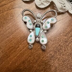 Vintage Zuni Butterfly Inlay Brooch